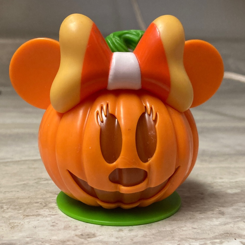 Disney Orange Pumpkin Minnie Halloween candy holder with Bow-Candy inside